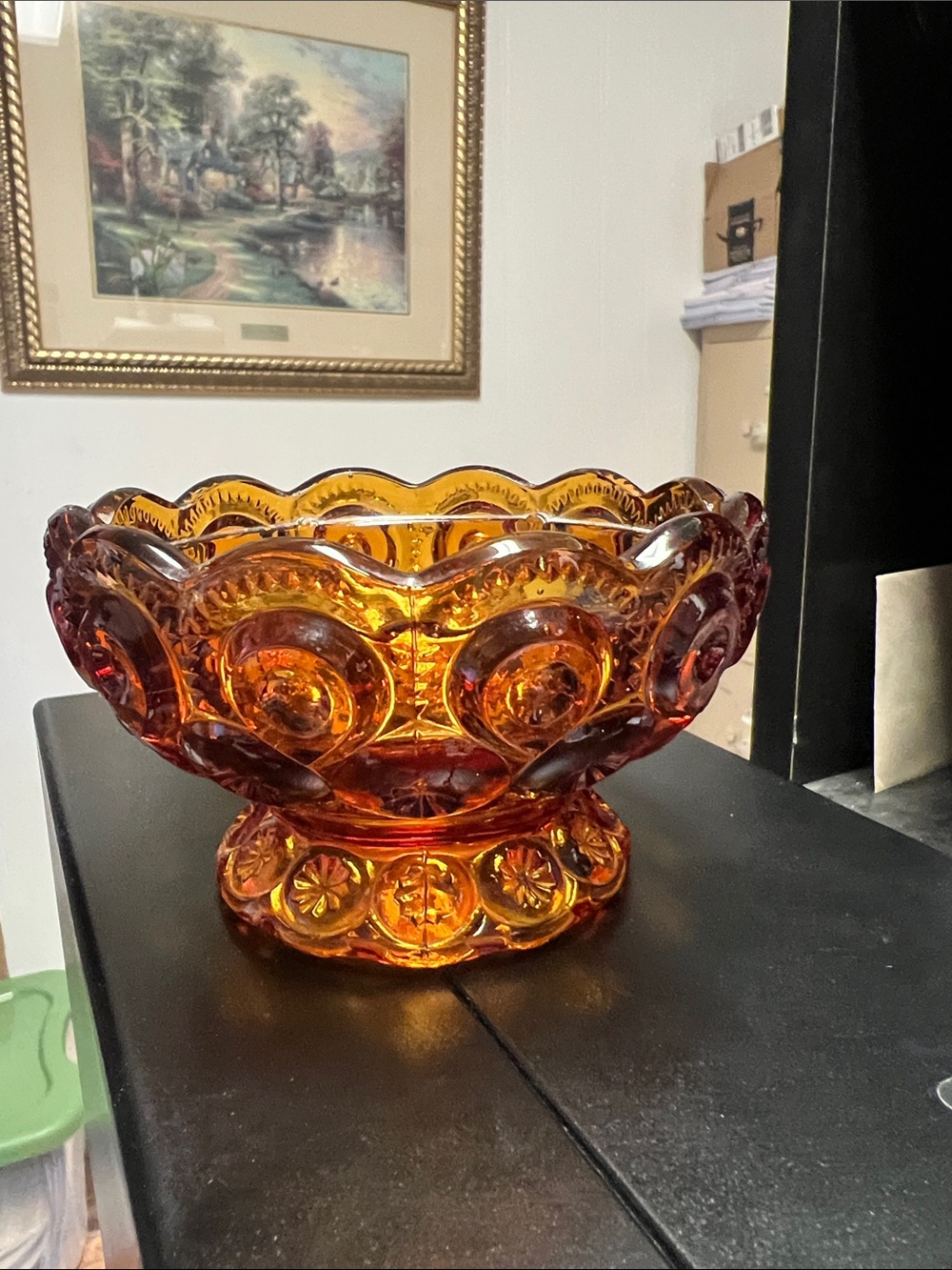 Moon and Stars Glass Fairy Lamp Base -Dark Amber